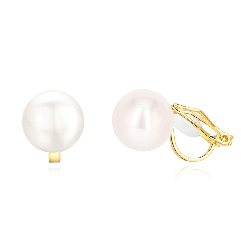 YOQUCOL 8mm White Simulated Freshwater Pearl Golden Tone Clip On Earrings Not Pierced Elegant Stud For Women - Image 1
